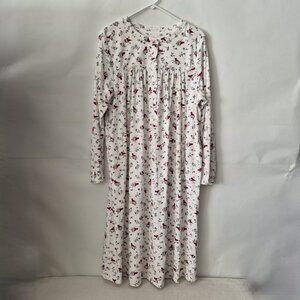 Aria Womens XL White Red Cardinal Floral Long Sleeve Velour Nightgown Pockets
